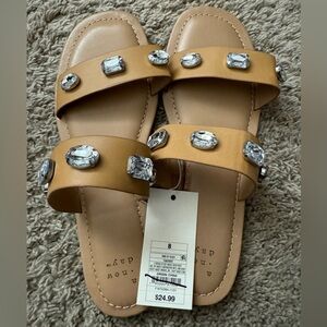 NWT a new day two band gem embellished tan sandals